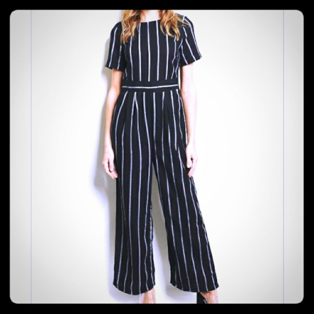Black with White Stripes Spring Jumpsuit